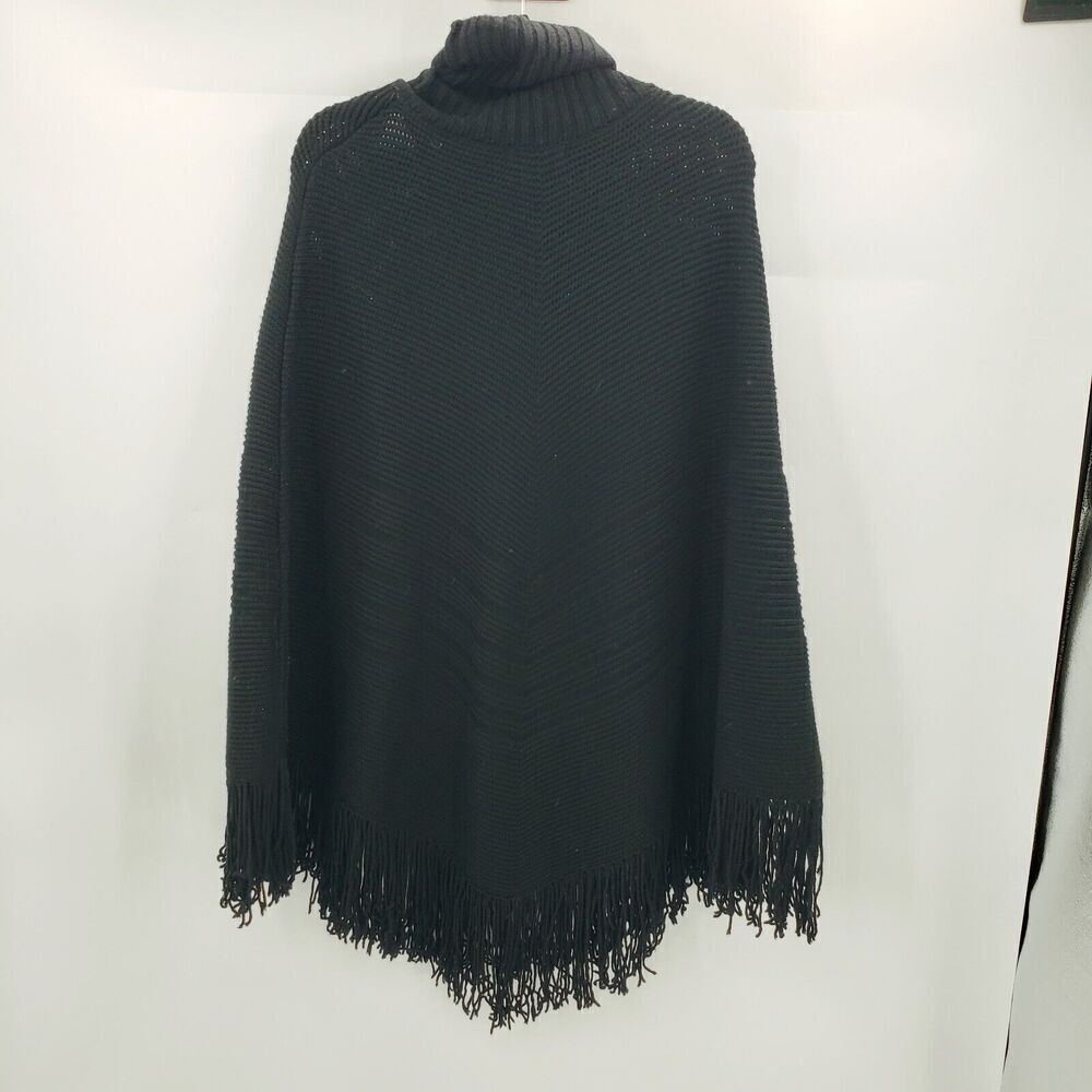 Banana Republic Black Turtleneck Sweater Shawl Womens Medium Large Wool Ribbed - Picture 3 of 10